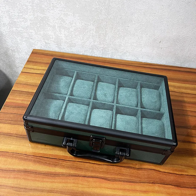 10 Slots Dark Green High Materials Top Glass Window Watch Organizer